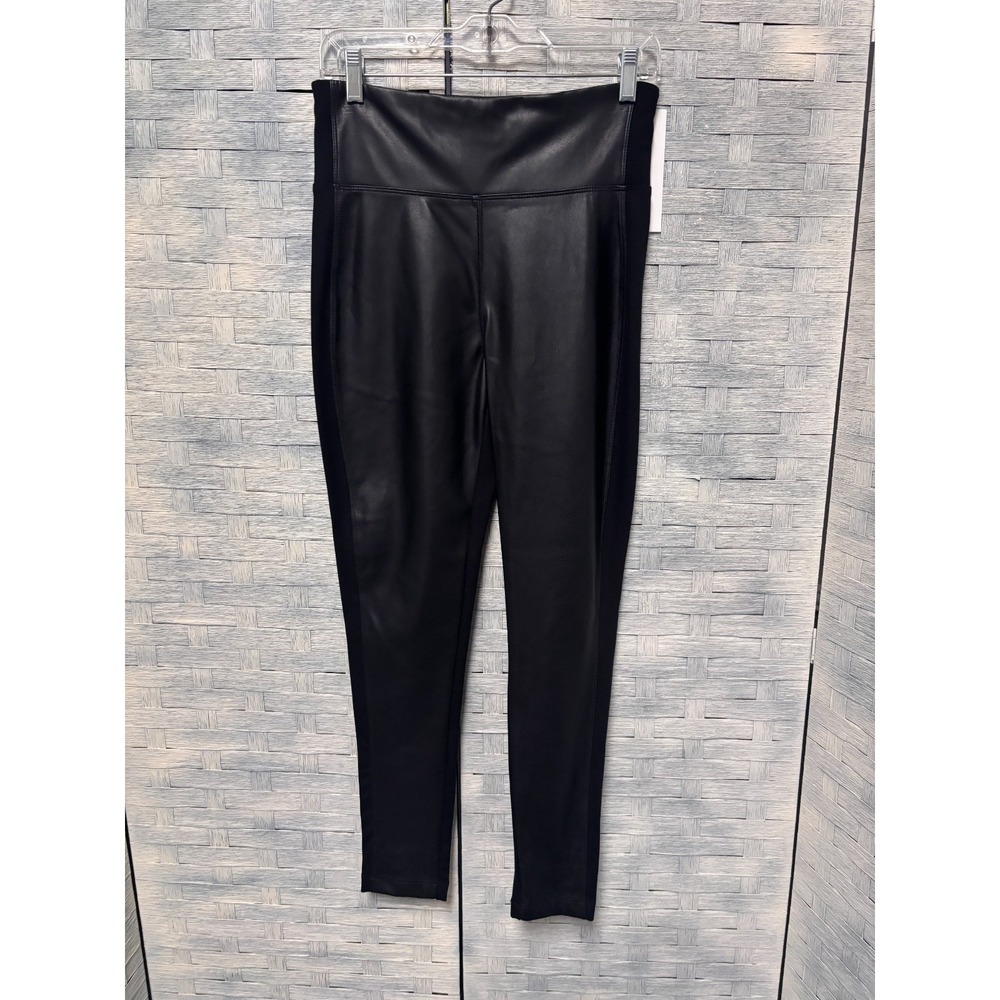 Calvin Klein Women S Leggings Black Faux Leather Front Mixed Media M1VKO297 Edgy